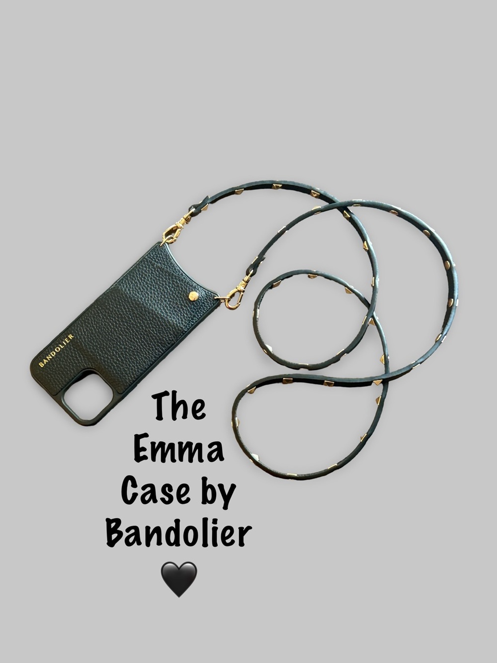 Bandolier Emma Black Pebble Leather Crossbody Case for 12/12 Pro with Strap - Picture 4 of 15